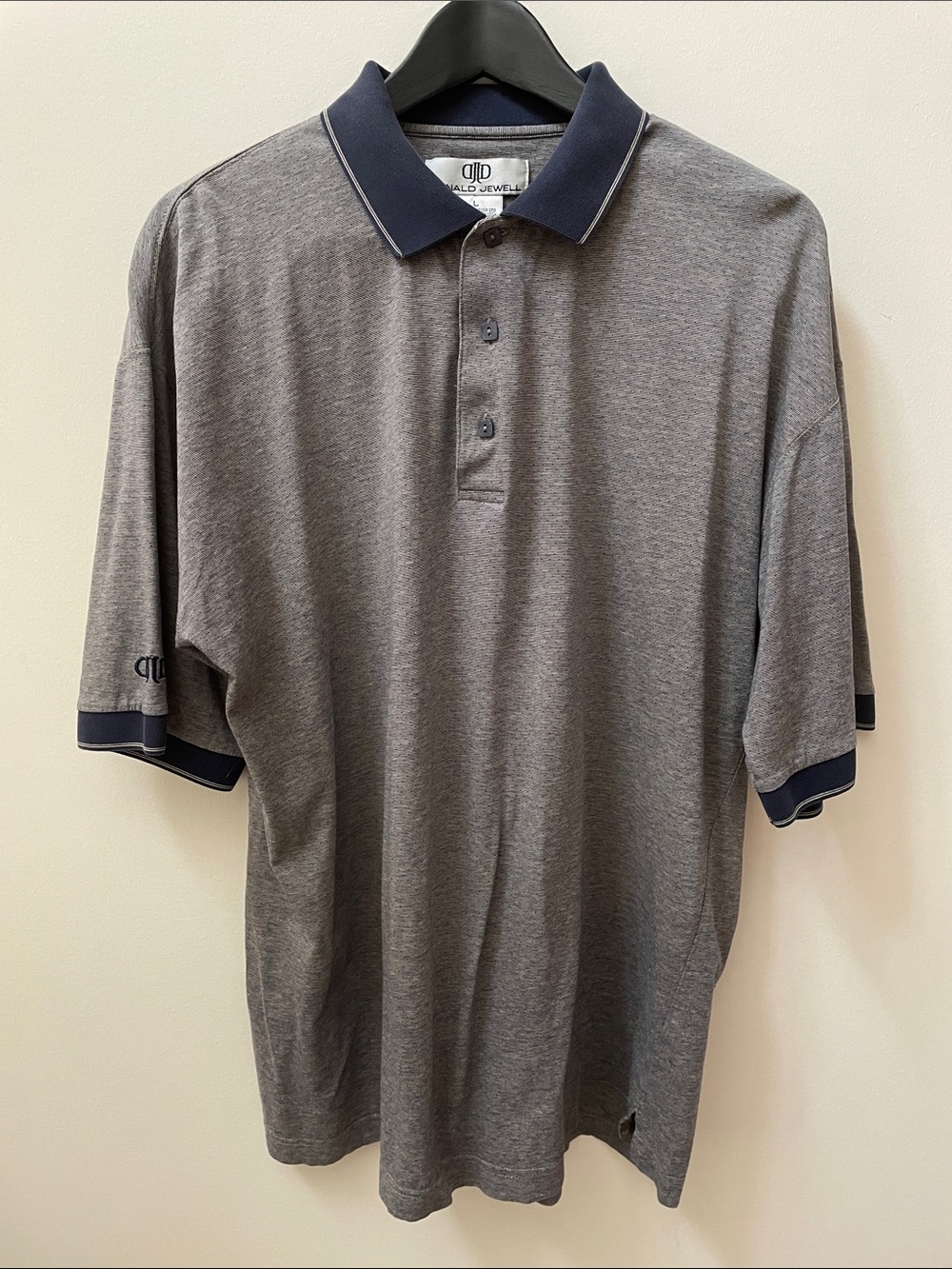 90s Vintage Gray Polo with Navy Trim 100% double mercerized cotton